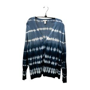 CHICO’S Tie Dye  Cardigan Sweater in Blue and White